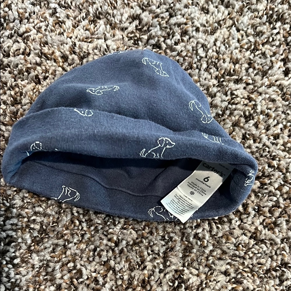 Blue Baby Hat with Dog Print 6mo
